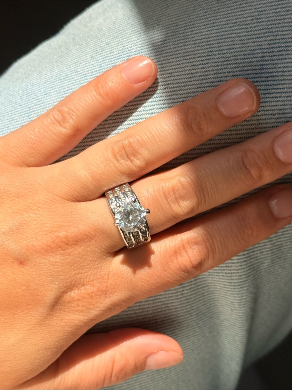 Sterling Silver Clear Stone Engagement Ring - White